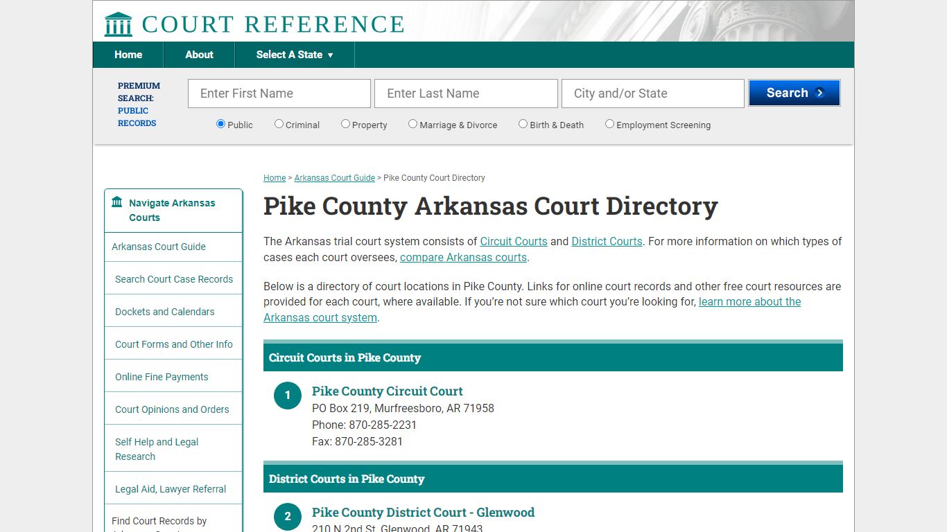 Pike County Arkansas Court Directory | CourtReference.com